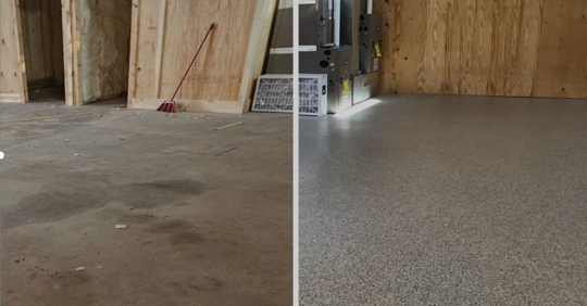 before and after of concrete floor coating