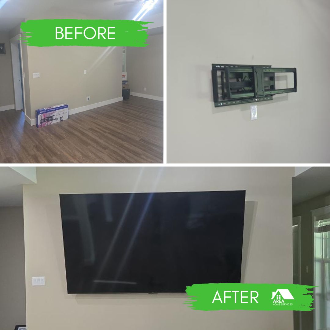 Living Room TV Wall Mount Before and After Photo