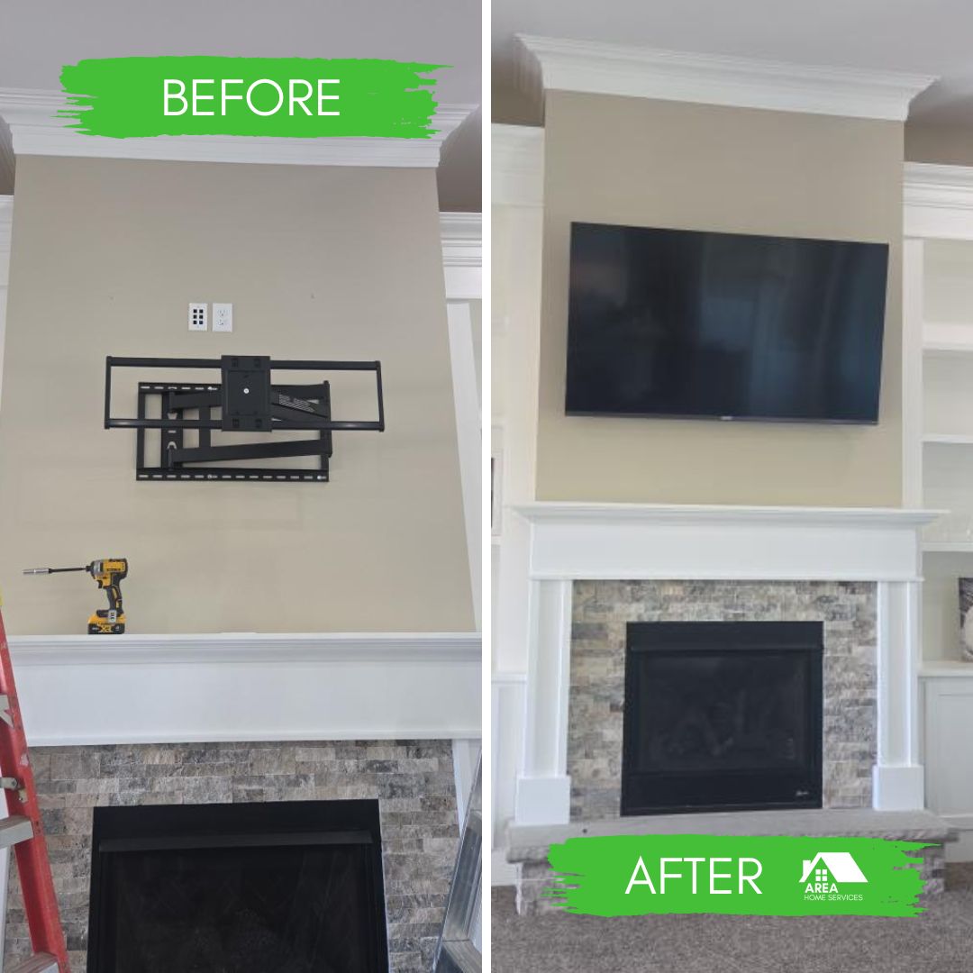 Fireplace TV Mount Installation Before and After Photo